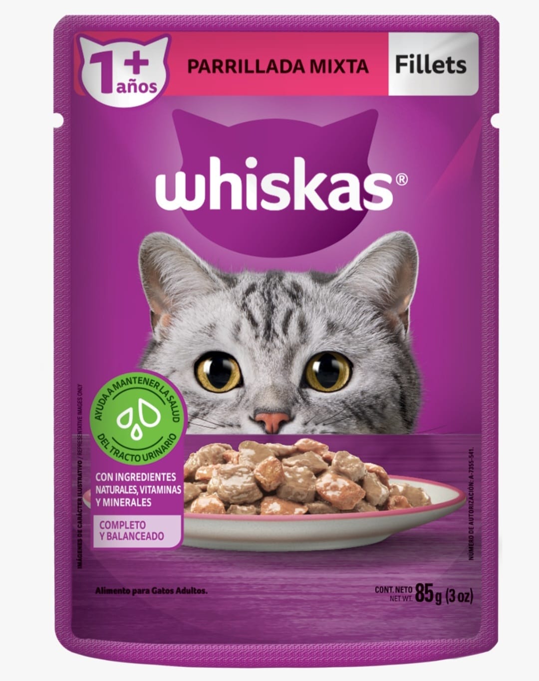WHISKAS POUCH EXHIBIDOR 12 PZ DE 85 GRAMOS CADA UNA - SABOR PARILLADA MIXTA